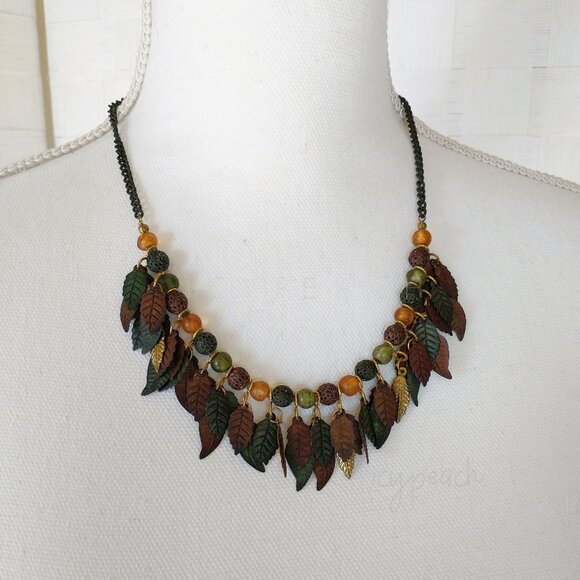 Vintage 90s Mixed Media Necklace Handmade Jewelry Upcycled Retro Cottagecore - Picture 4 of 14